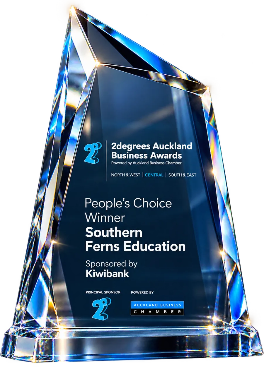 The 2degrees Auckland Business Awards People’s Choice Winner trophy awarded to Southern Ferns Education